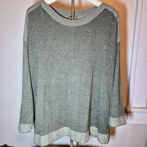 Chicos Size 3‎ Or XL Boat Neck Green Lightweight Sweater 3/4 Rolled Sleeve